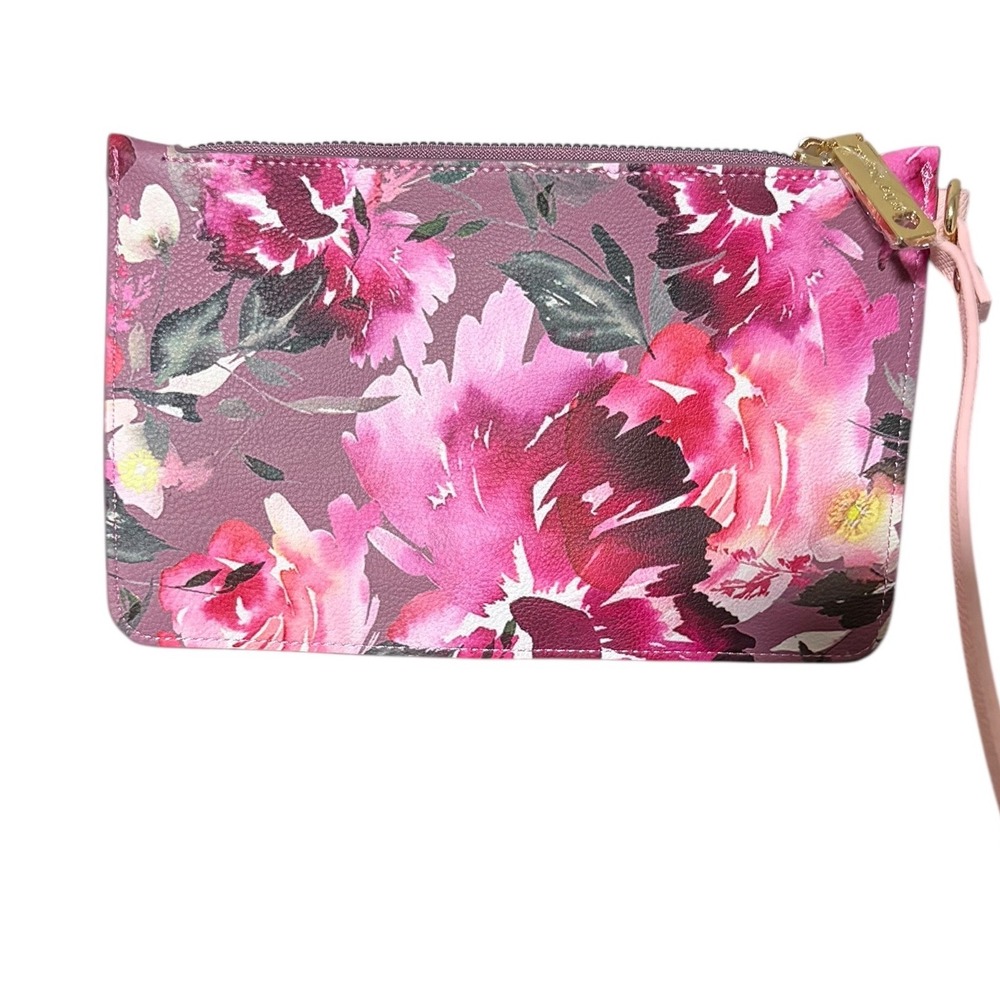NWOT‎ Betsey Johnson Floral Wristlet Pouch Pink Rose Watercolor Clutch